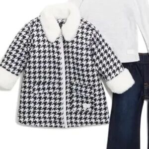 NWT 7 For All Mankind Faux Fur Houndstooth Jacket  & Denim Set - size 4T